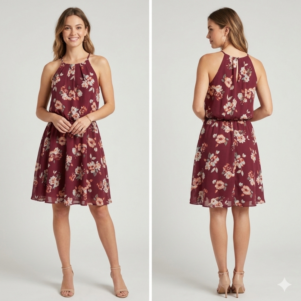 Francesca's Blue Rain Floral Fit & Flare Dress
